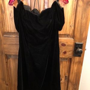 Custom black velvet dress with jacket and purse